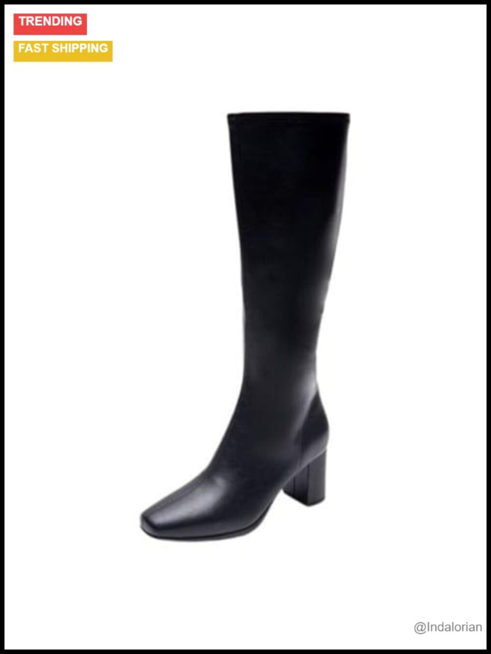 Knee High Boots Faux Leather Block Heel Stretch Wide Calf